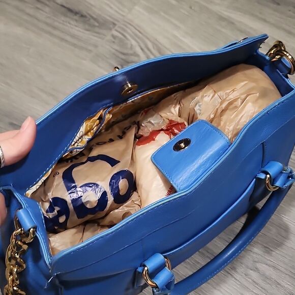 Emma Fox Cornflower Blue Leather Satchel - Picture 6 of 8